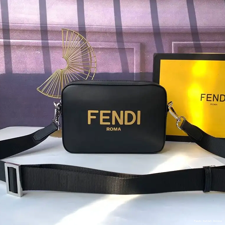 Cheap In Compact Leather Logo Black Fendi Case Calf ROMA Camera 0512